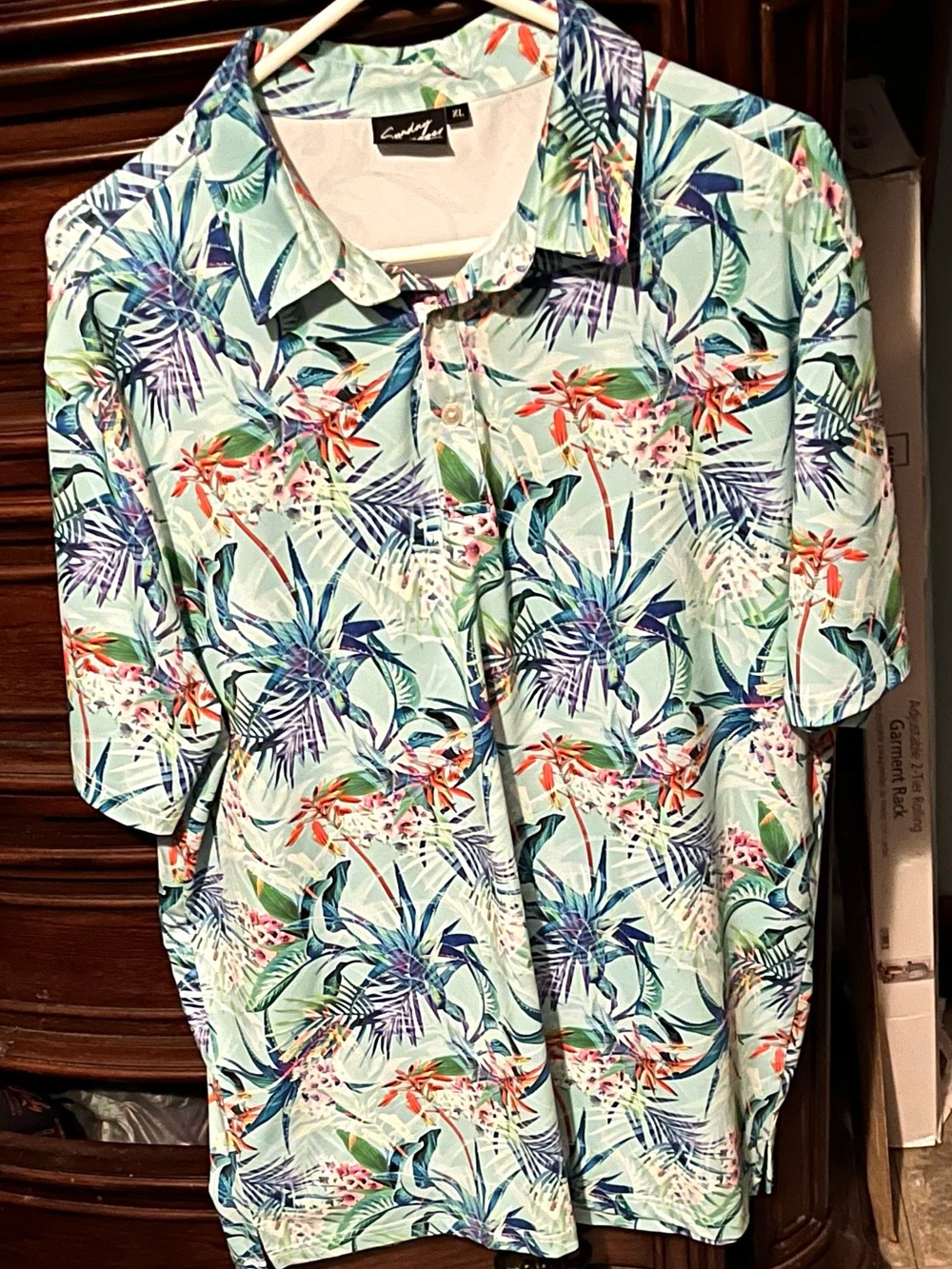 Mens XL Multicolor Sunday Swagger Tropical Print Short-Sleeve performance polo